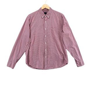J.CREW Micro Gingham Shirt Mens Red White Long Sleeve Cotton Button Down Size L